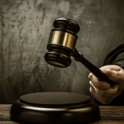 Judge's gavel in a courtroom