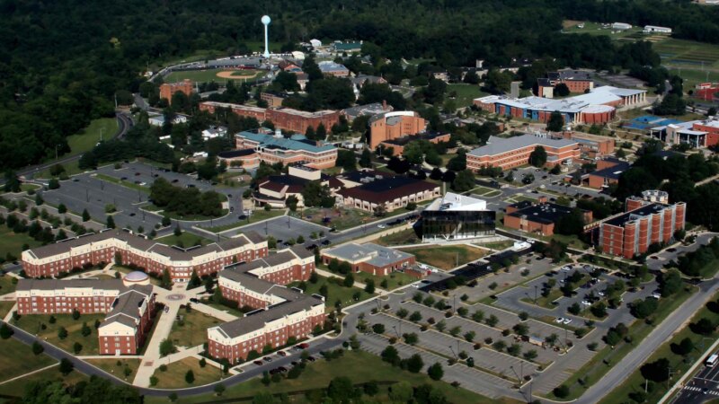 Aerial view of Delaware State University campus in Dover, Delaware