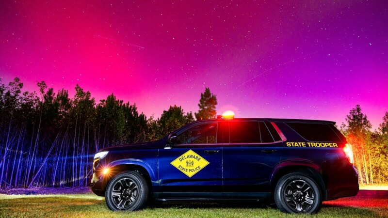 Delaware State Police cruiser photographed at night. Image credit: FFXnow; illustrative of Delaware law enforcement.