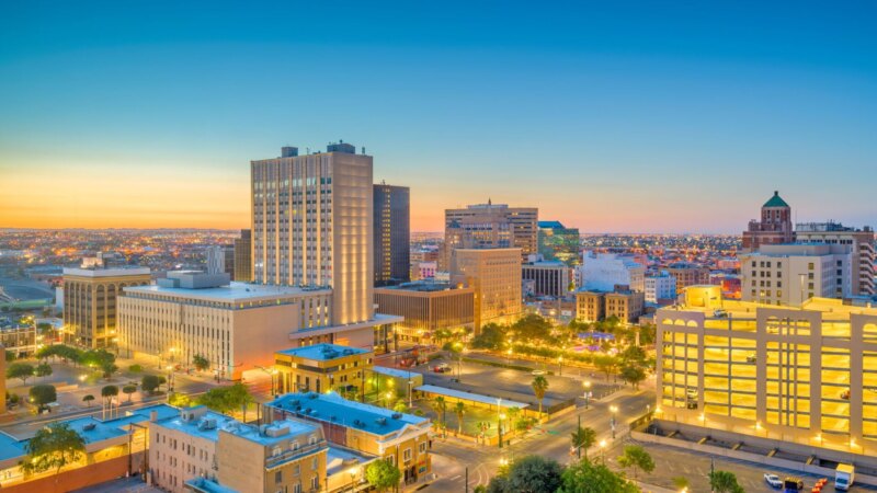 Downtown El Paso, Texas skyline — the city where fugitive sex offender Gabriel Allen Hargus was last seen driving a silver Ford Focus. Image via BipperMedia.