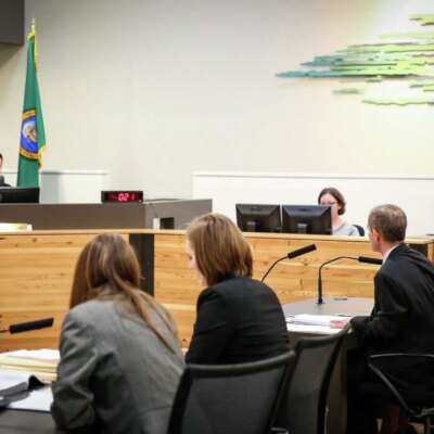 A courtroom in Washington state during a sentencing hearing