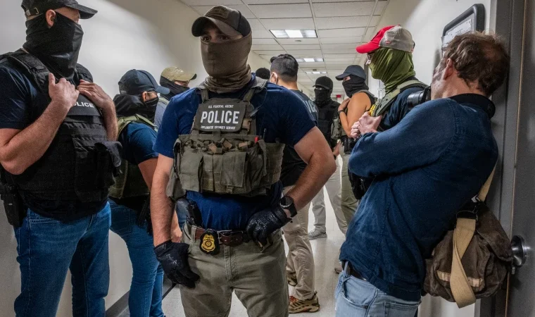 ICE agents during an enforcement operation in New York City (Image: NBC News)
