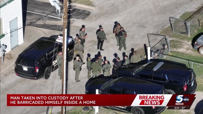 Aerial view of law enforcement staging during the Jones, Oklahoma barricade standoff (Credit: KOCO 5 News)