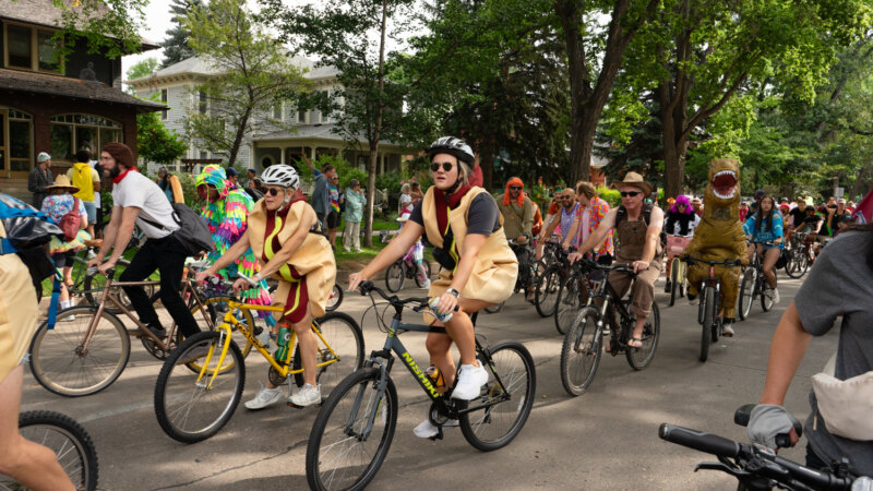 Costumed cyclists ride in Tour de Fat in Fort Collins, Colorado. Photo: Sam Raikow / The Collegian