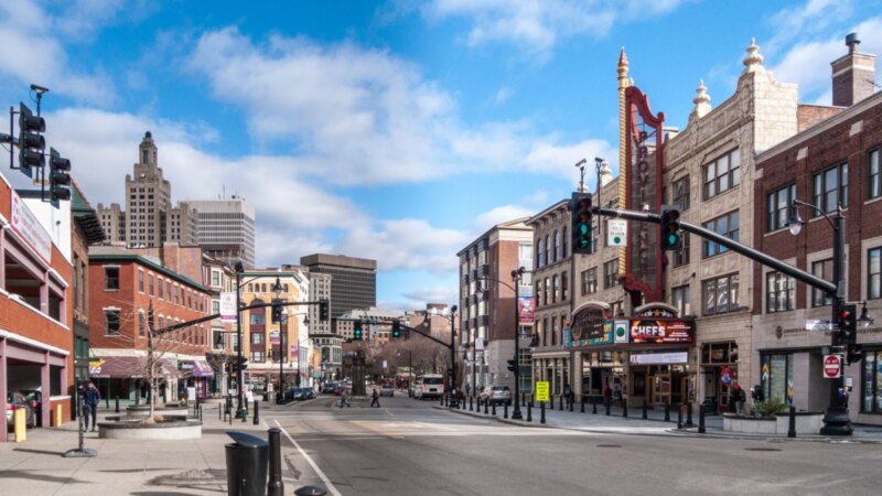 Providence, Rhode Island skyline - scene of Oct. 7 bus stop stabbing