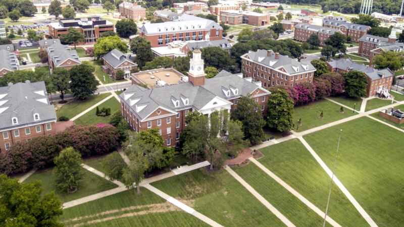 Aerial view of the Virginia State University campus. Image via vsu.edu.
